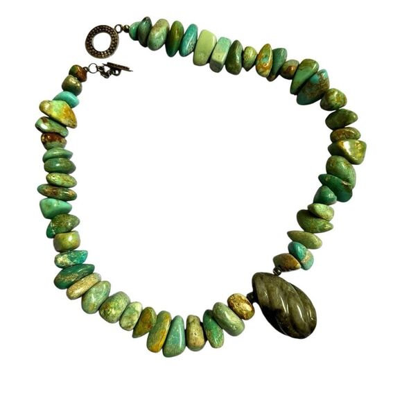 Sterling Silver Toggle Necklace w/ Turquoise Nugget Beads + Labradorite Pendant - Picture 1 of 9
